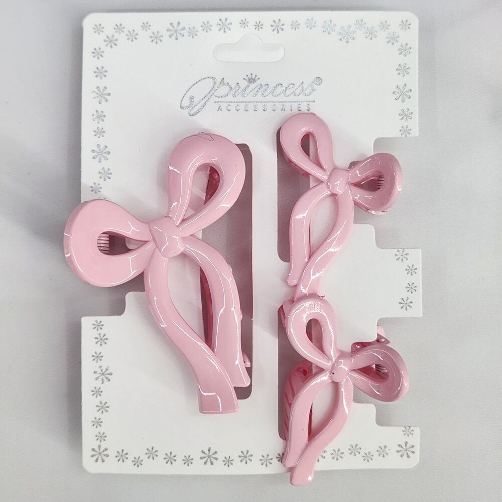 3 pc Ribbon Shaped Claw Clip Set, Hair clips, Pink Set by Princess Accessories
